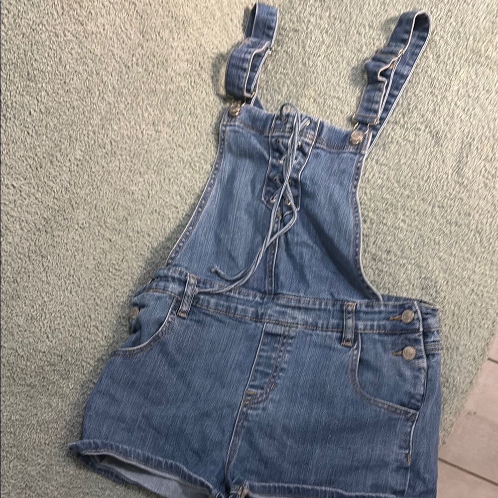 PacSun Blue Denim Short Overalls Adjustable Straps